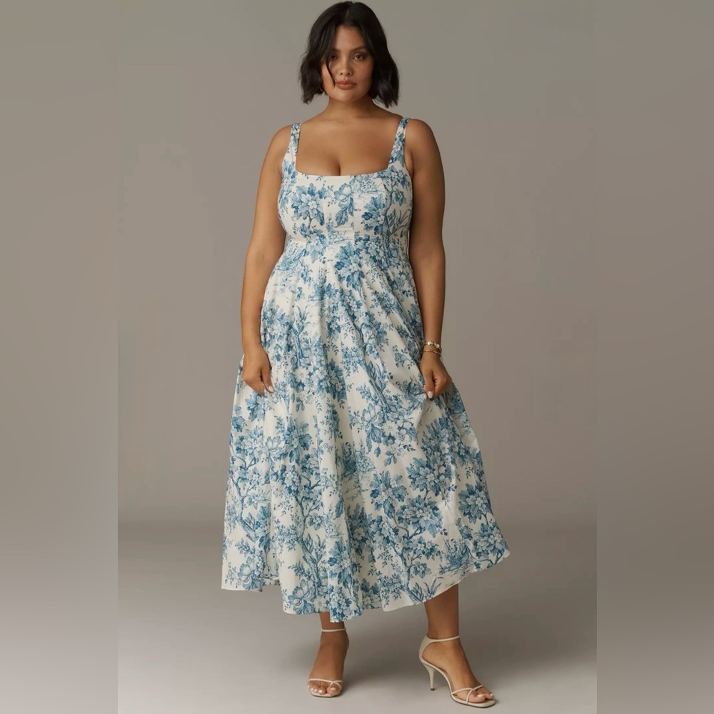 EUC Selkie Amadeus Orchard Dress size 3x Blue Floral Square-Neck Midi Dress
